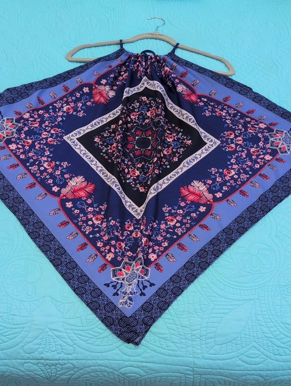 Blue Halter Scarf Top M/L Glam Bohemian By Skies Are Blue Handkerchief Festival - Picture 8 of 16